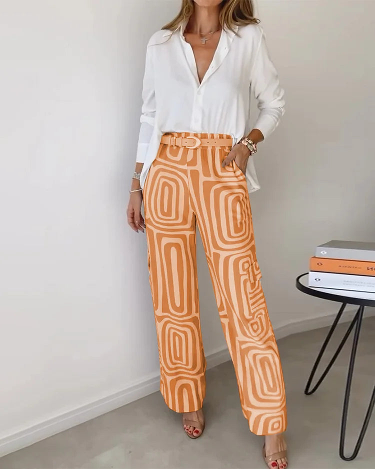 ELENI™ | button-up shirt and geometric print trousers set