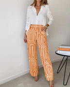ELENI™ | button-up shirt and geometric print trousers set
