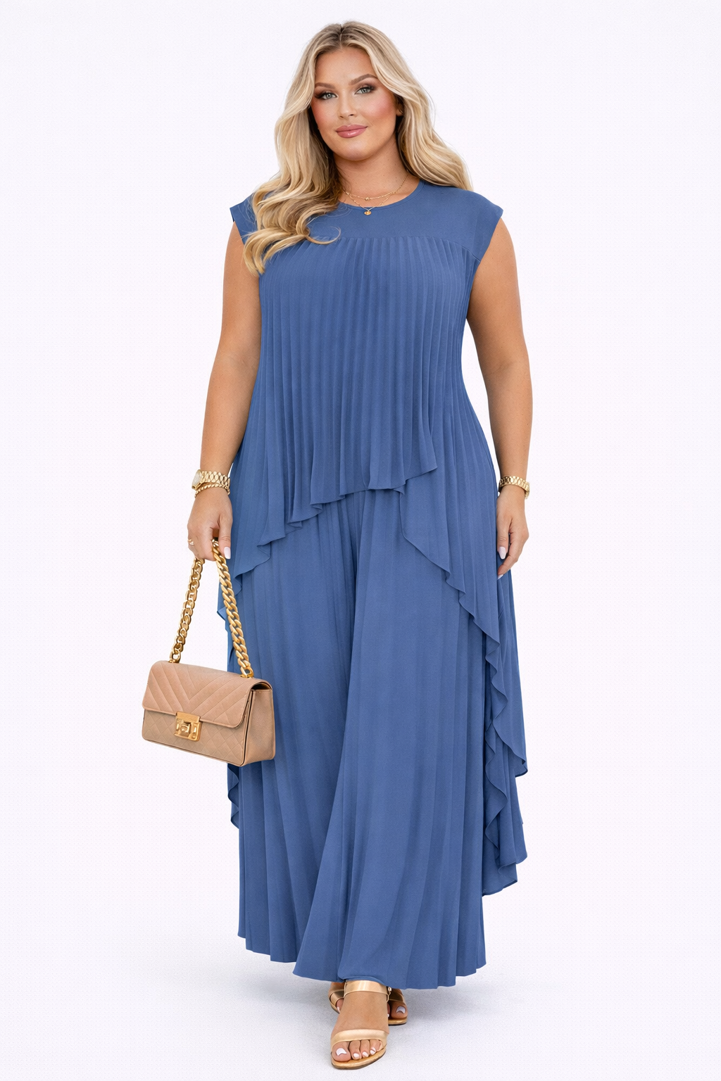 ELVINA™ | pleated flowy top and wide-leg trousers co-ord set