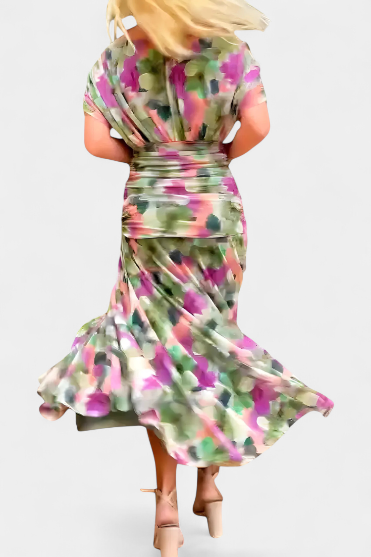ISADORA™ | off-shoulder ruched chiffon midi dress