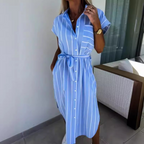 LIVIA™ | striped button-front belted midi dress