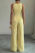 ELVIRA™ | textured bow strap wide-leg jumpsuit