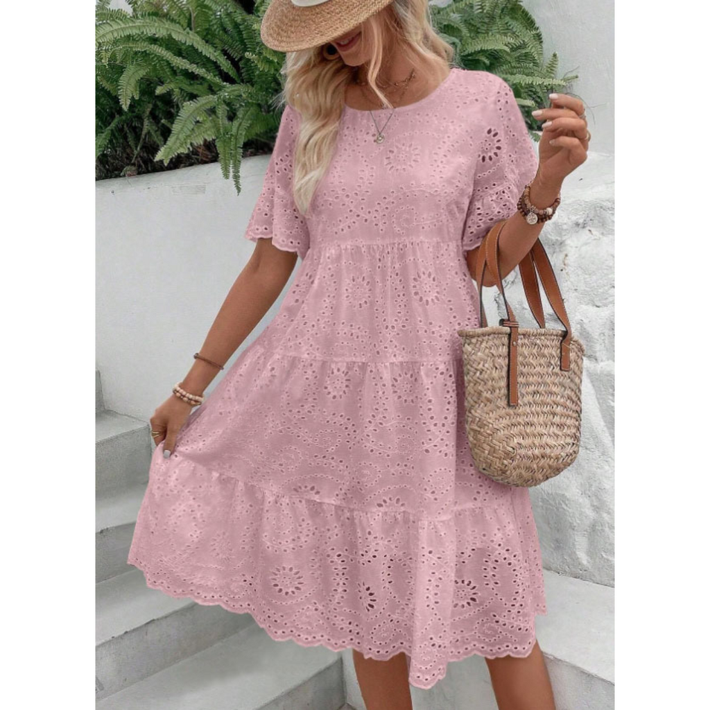 ELARA™ | broderie anglaise tiered midi dress