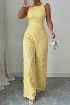 ELVIRA™ | textured bow strap wide-leg jumpsuit