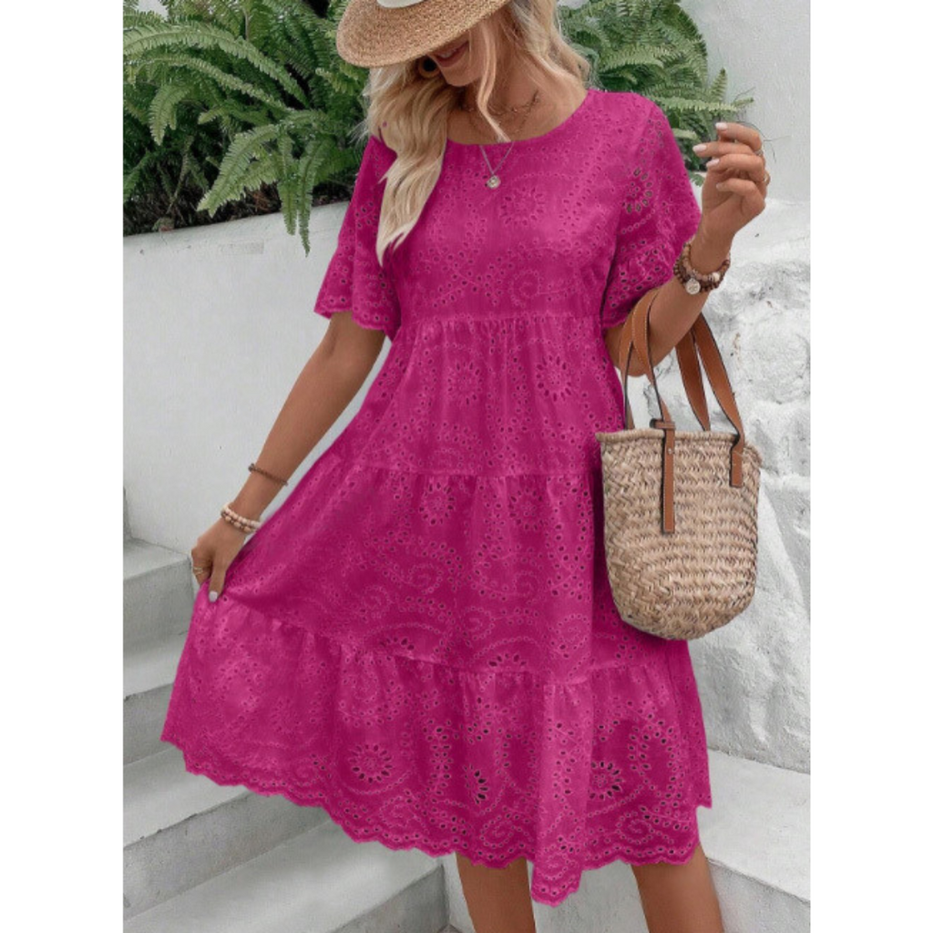 ELARA™ | broderie anglaise tiered midi dress