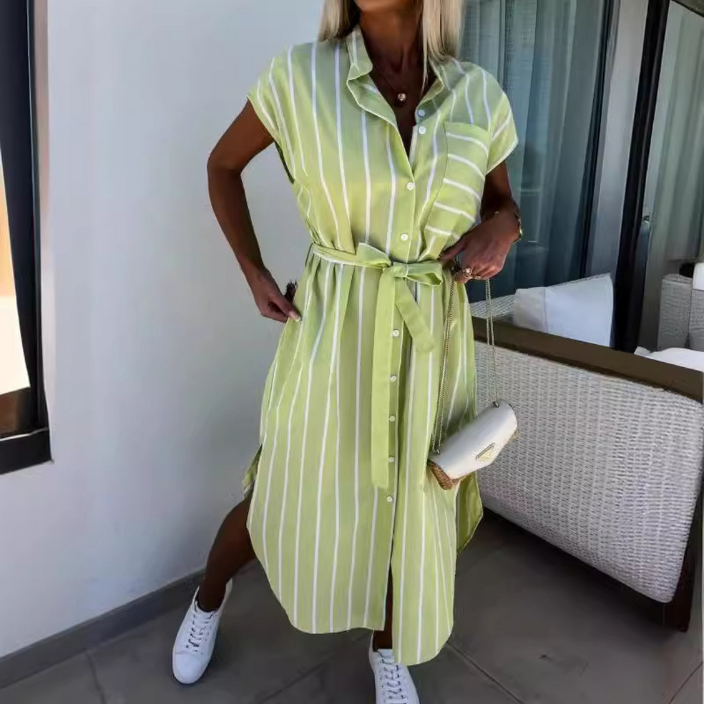 LIVIA™ | striped button-front belted midi dress
