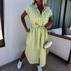 LIVIA™ | striped button-front belted midi dress