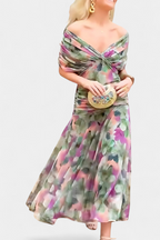 ISADORA™ | off-shoulder ruched chiffon midi dress