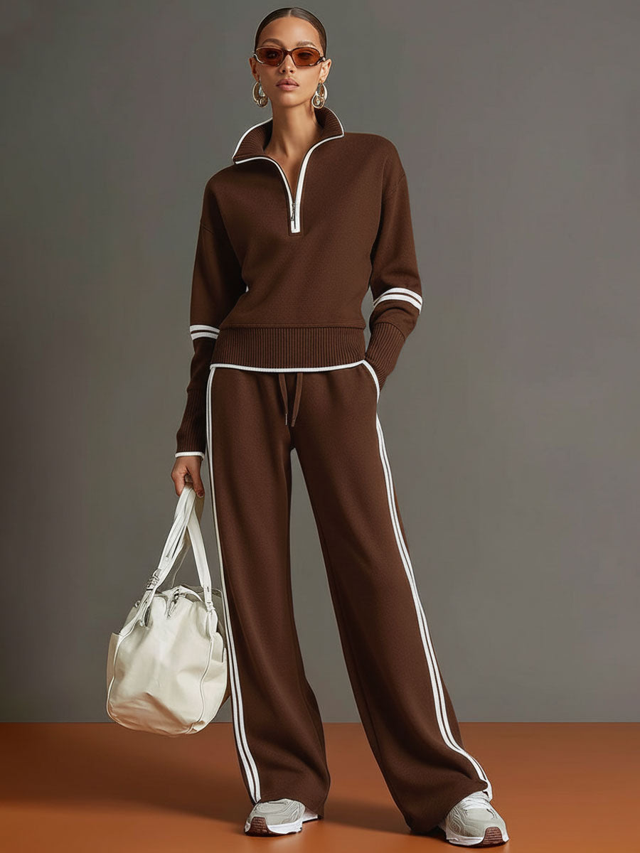 MARIETTA™ | Zip-Neck Lounge Set with Wide-Leg Trousers
