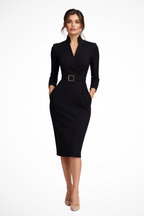 ALESSIA™ | belted fitted long sleeve midi dress