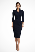ALESSIA™ | belted fitted long sleeve midi dress