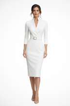 ALESSIA™ | belted fitted long sleeve midi dress