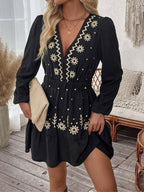 MIRELA™ | embroidered V-neck tiered mini dress