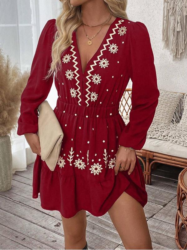 MIRELA™ | embroidered V-neck tiered mini dress