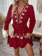 MIRELA™ | embroidered V-neck tiered mini dress