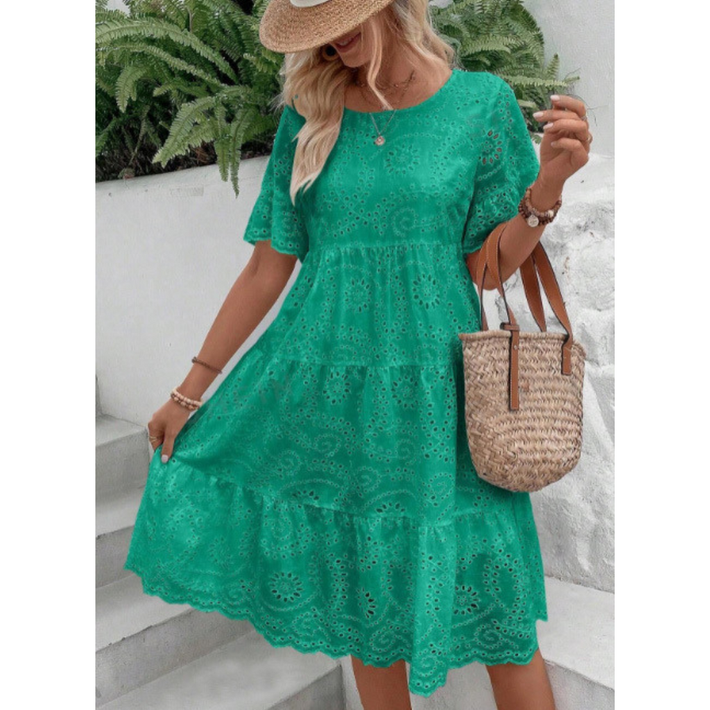 ELARA™ | broderie anglaise tiered midi dress