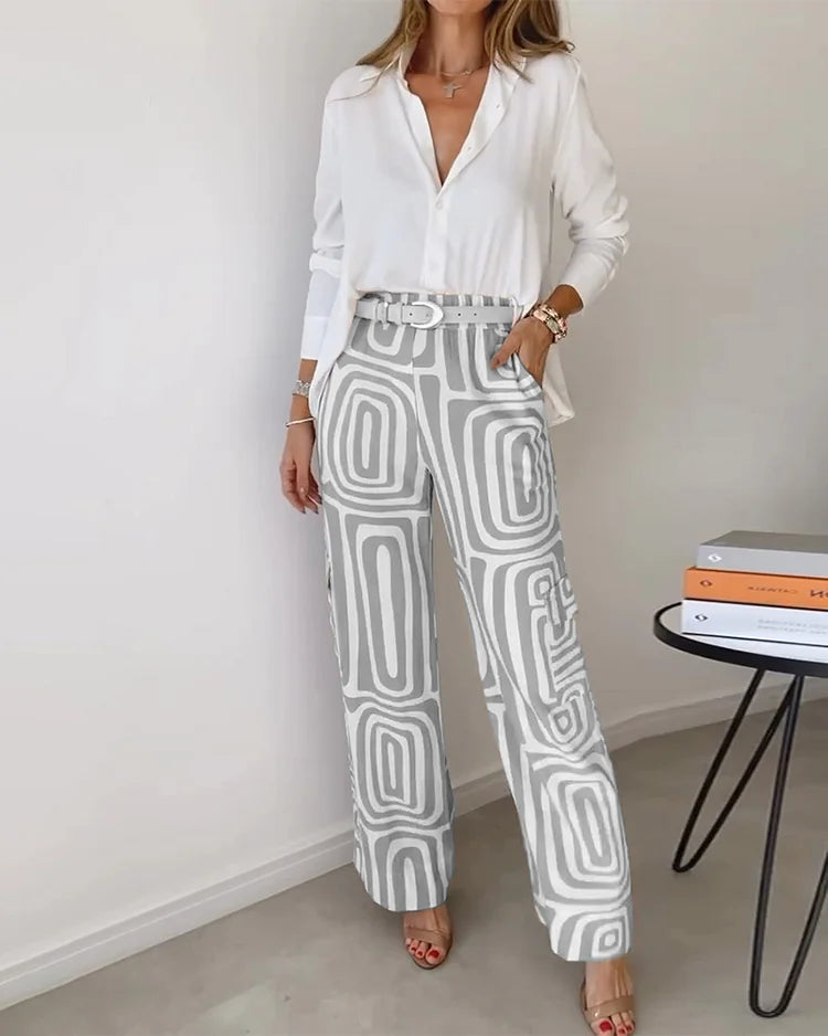 ELENI™ | button-up shirt and geometric print trousers set