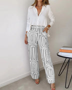ELENI™ | button-up shirt and geometric print trousers set