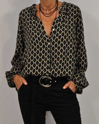 The Elvira Geometric V-Neck Blouse