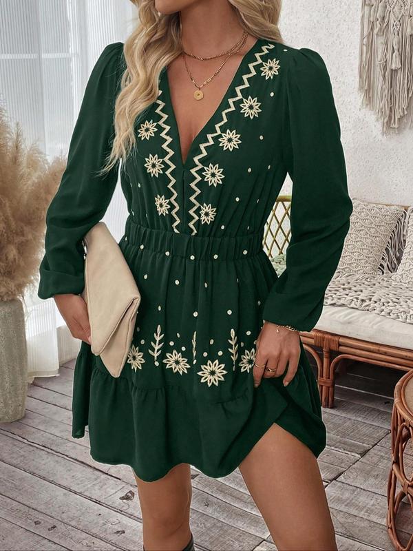 MIRELA™ | embroidered V-neck tiered mini dress