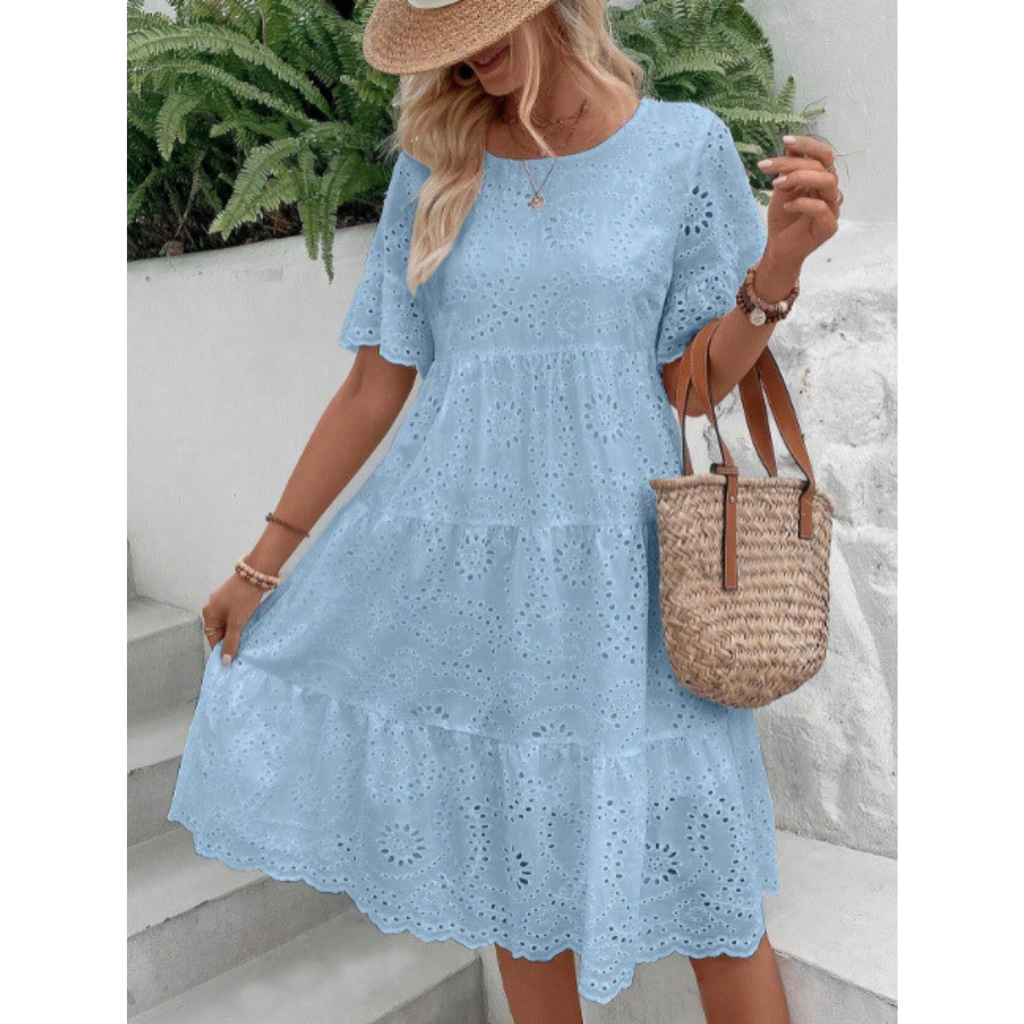 ELARA™ | broderie anglaise tiered midi dress