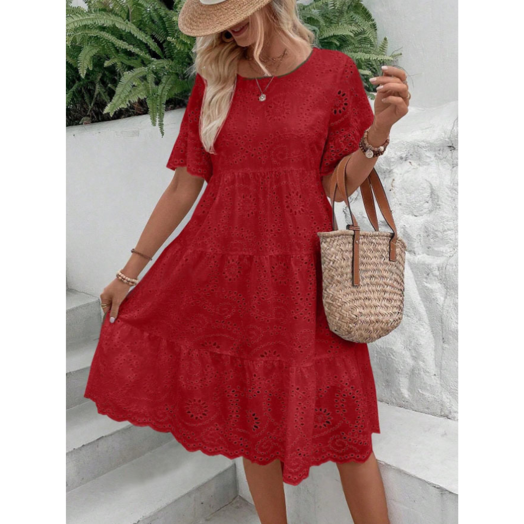 ELARA™ | broderie anglaise tiered midi dress