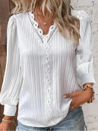 ALYSSA™ | pleated lace-trim V-neck blouse
