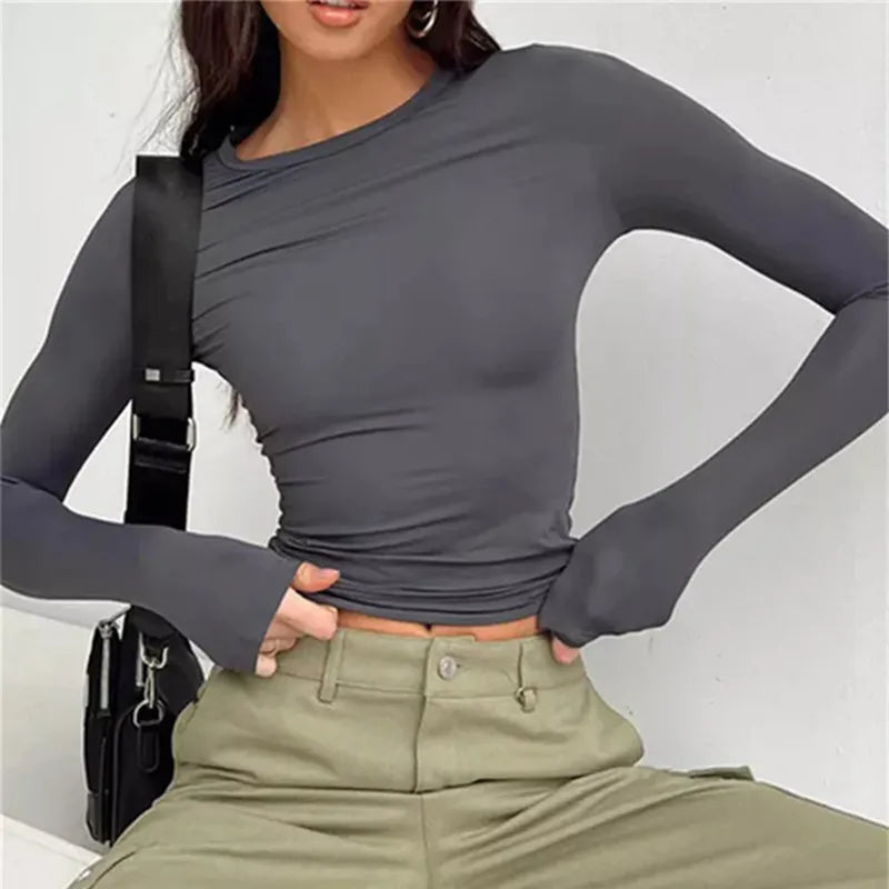 TATIANA™ | fitted long sleeve crew neck top