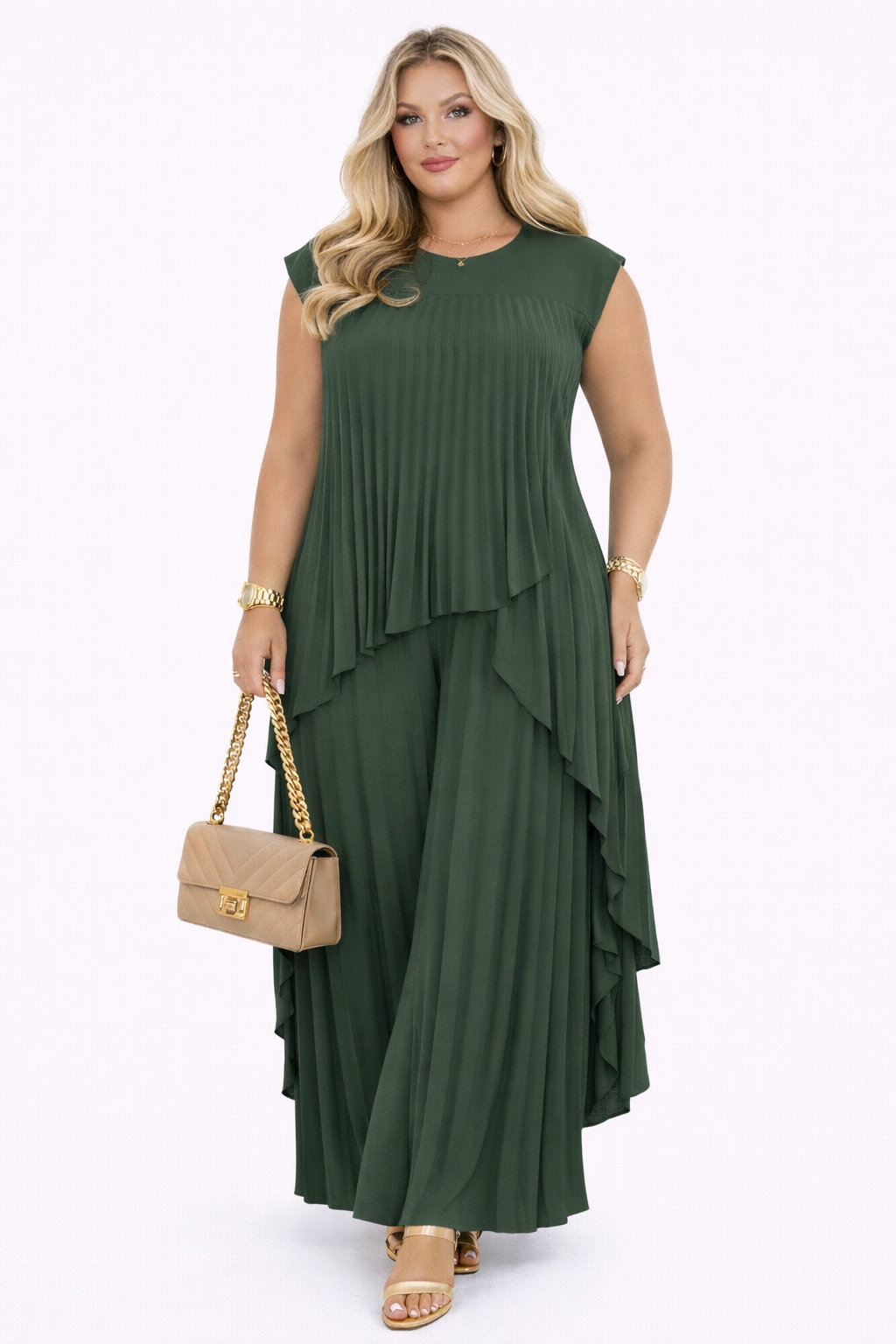 ELVINA™ | pleated flowy top and wide-leg trousers co-ord set