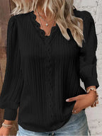 ALYSSA™ | pleated lace-trim V-neck blouse