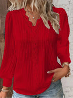 ALYSSA™ | pleated lace-trim V-neck blouse