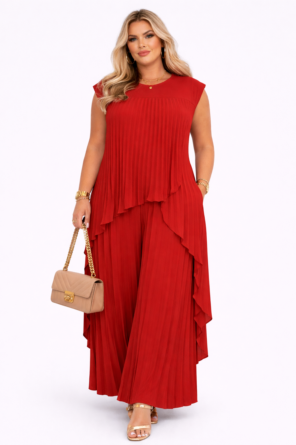 ELVINA™ | pleated flowy top and wide-leg trousers co-ord set