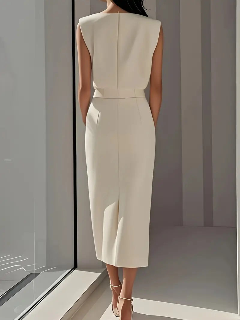 COLETTE™ | structured sleeveless button-detail midi dress
