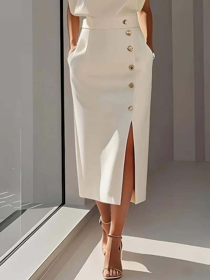 COLETTE™ | structured sleeveless button-detail midi dress