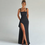 VALENCIA™ | square neck high-slit fitted maxi dress