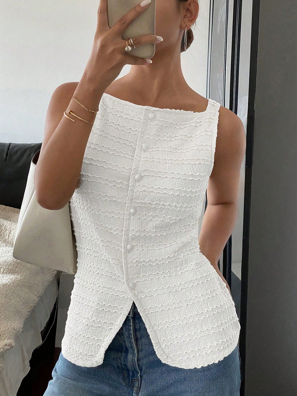 CAMILA™ | textured button-front sleeveless top
