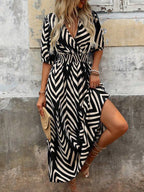 ZARIA™ | geometric striped wrap midi dress