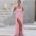 VALENCIA™ | square neck high-slit fitted maxi dress