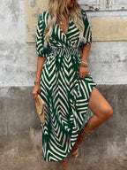 ZARIA™ | geometric striped wrap midi dress