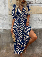 ZARIA™ | geometric striped wrap midi dress