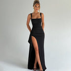 VALENCIA™ | square neck high-slit fitted maxi dress