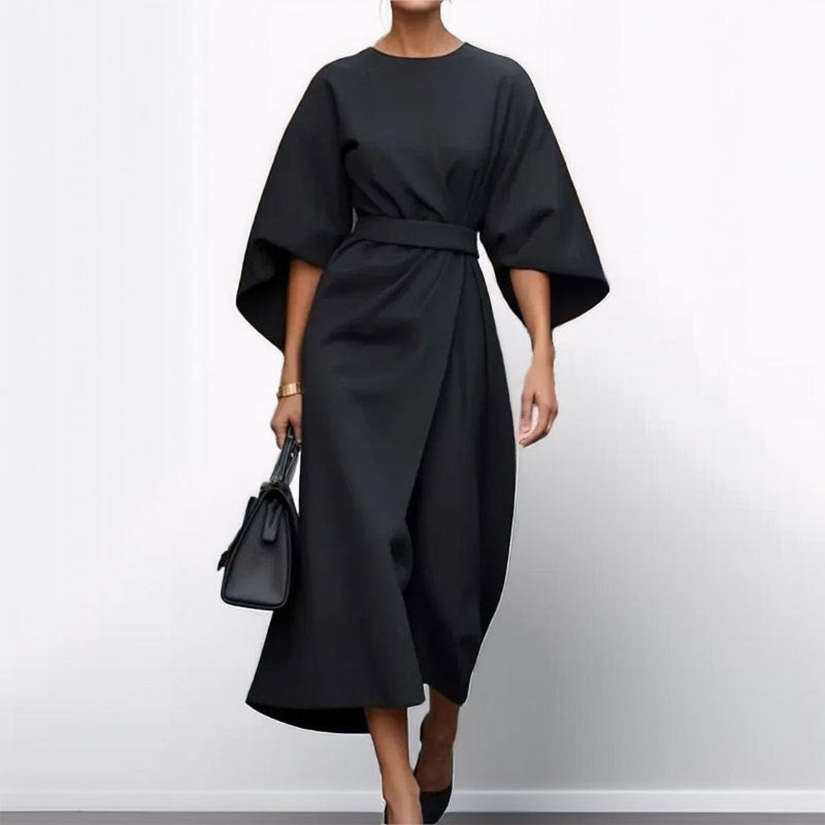 ELDRA™ | Satin Feel Batwing Sleeve Maxi Dress