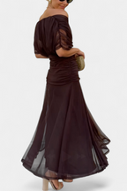 ISADORA™ | off-shoulder ruched chiffon midi dress