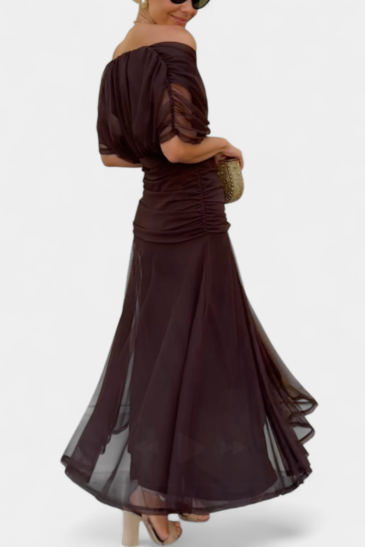 ISADORA™ | off-shoulder ruched chiffon midi dress
