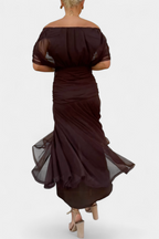 ISADORA™ | off-shoulder ruched chiffon midi dress
