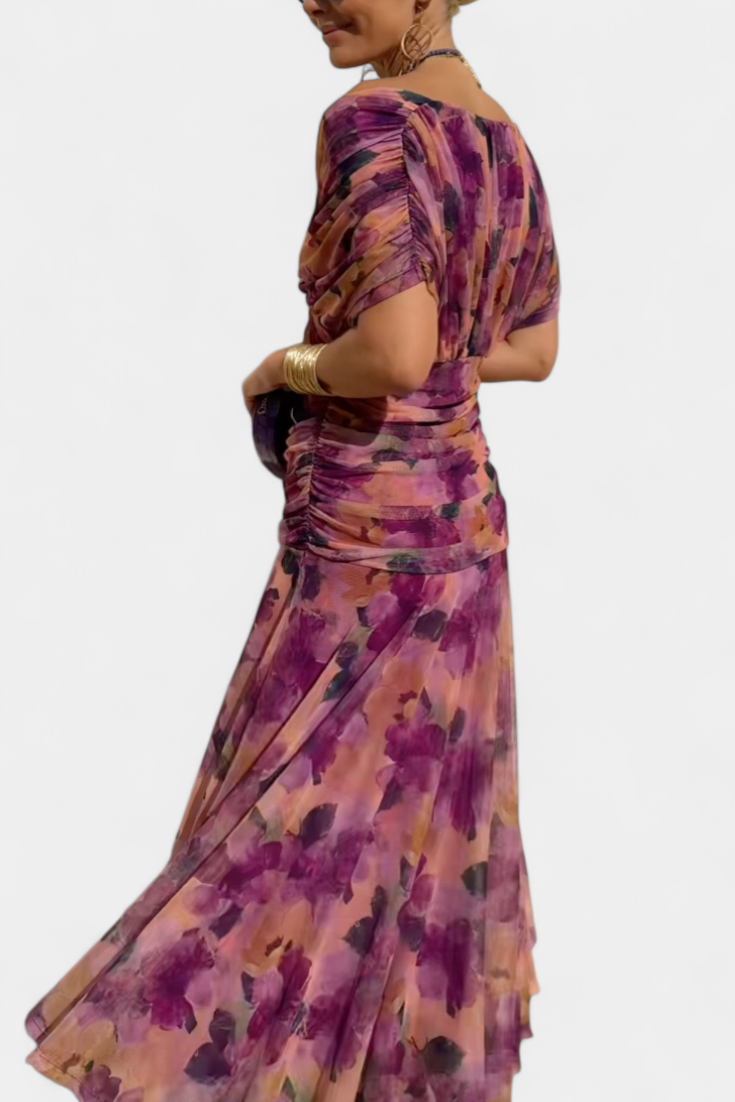 ISADORA™ | off-shoulder ruched chiffon midi dress