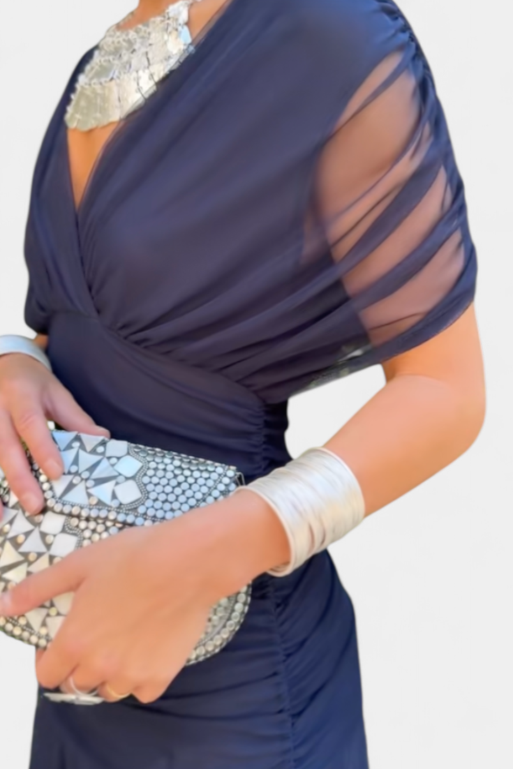 ISADORA™ | off-shoulder ruched chiffon midi dress