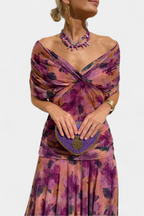 ISADORA™ | off-shoulder ruched chiffon midi dress