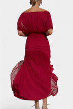 ISADORA™ | off-shoulder ruched chiffon midi dress