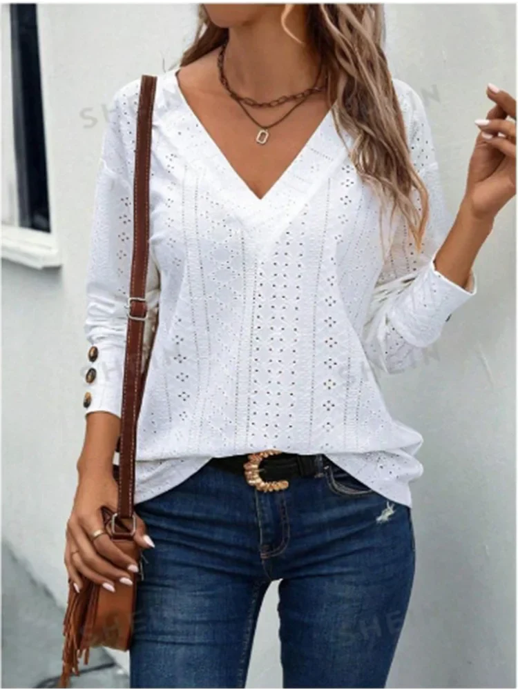 The Arlette Lace Detail V-Neck Top